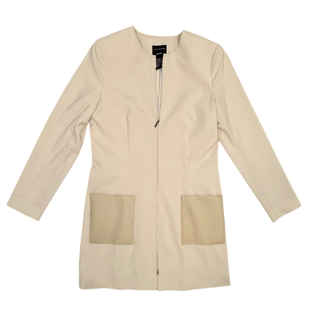 Doncaster Cream Tan Collarless Light Weight Knee Length Jacket Size 8/Medium